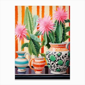 Cactus Painting Maximalist Still Life Easter Cactus 1 Canvas Print