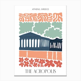 The Acropolis   Athens, Greece, Travel Poster In Cute Illustration Canvas Print