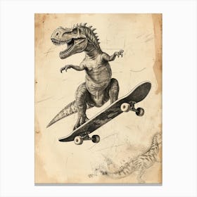 Vintage Spinosaurus Dinosaur On A Skateboard  1 Canvas Print
