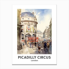 Piccadilly Circus, London 3 Watercolour Travel Poster Canvas Print
