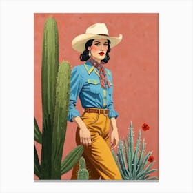 Cowgirl In Cactus Canvas Print