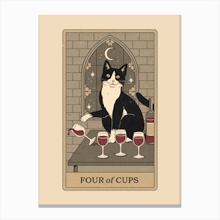 Four Of Cups Cats Tarot Canvas Print