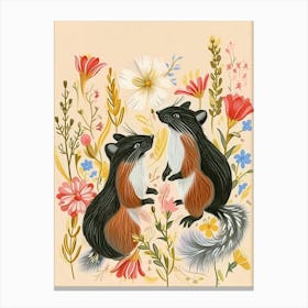 Folksy Floral Animal Drawing Skunk Canvas Print