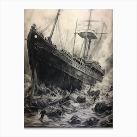 Titanic Ship Wreck Charcoal Sketch 2 Canvas Print