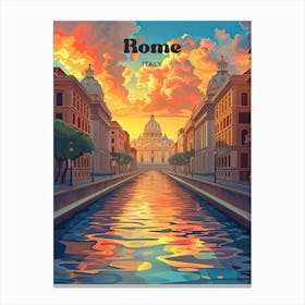 Rome Italy Sunset Travel Illustration Canvas Print