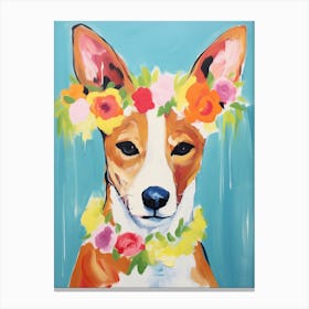 Basenji Portrait With A Flower Crown, Matisse Painting Style 1 Canvas Print