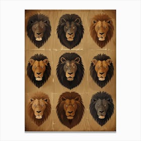 Set Of Lion Heads Vector Canvas Print