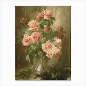 Roses In A Silver Vase Canvas Print