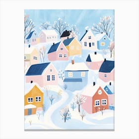 Cute Winter Village Gouache Painting Canvas Print