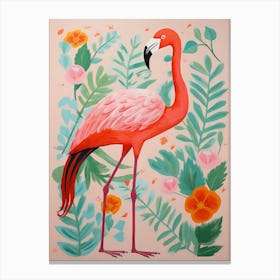 Pink Scandi Greater Flamingo 4 Canvas Print