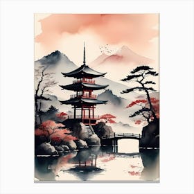 Japanese Landscape Watercolor Painting (1) Canvas Print