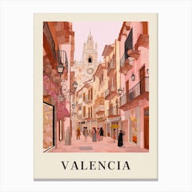Valencia Spain 5 Vintage Pink Travel Illustration Poster Canvas Print