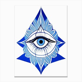 The Ajna Chakra, Symbol, Third Eye Blue & White 3 Canvas Print