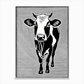 Cow Lino Black And White, 1141 Canvas Print
