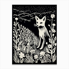 Fox In The Forest Linocut Illustration 9  Canvas Print