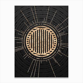 Geometric Glyph Symbol in Gold with Radial Array Lines on Dark Gray n.0071 Canvas Print