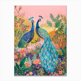 Peacocks In The Garden 1 Canvas Print