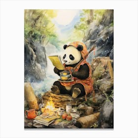 Panda Art Camping Watercolour 1 Canvas Print