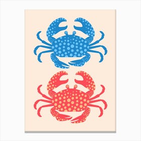 KING CRABS Summer Coastal Ocean Beach Sea Crustaceans in Seaside Blue and Red Canvas Print