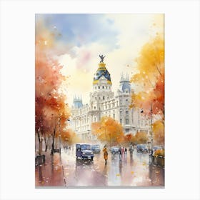 Madrid Spain In Autumn Fall, Watercolour 3 Canvas Print