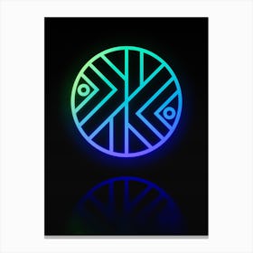 Neon Blue and Green Abstract Geometric Glyph on Black n.0247 Canvas Print