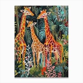 Giraffes In The Leaves Watercolour Style 1 Canvas Print