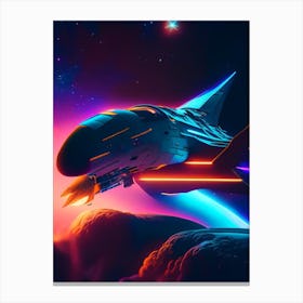 Space Shuttle Neon Nights Space Canvas Print