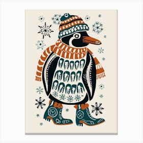 Penguin In Winter Boots Canvas Print