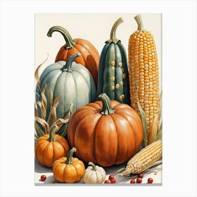 Holiday Illustration With Pumpkins, Corn, And Vegetables (17) Canvas Print