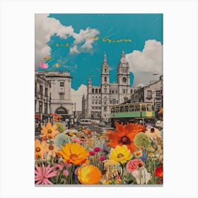 Dublin   Floral Retro Collage Style 4 Canvas Print