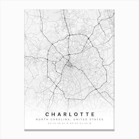 Charlotte North Carolina USA White Map Canvas Print