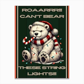 Grumpy Polar Bear in Christmas Lights Canvas Print