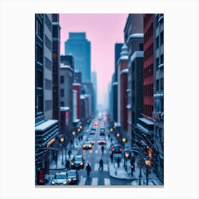 Snowy City Street Canvas Print