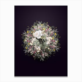 Vintage White Misty Rose Flower Wreath on Royal Purple n.2667 Canvas Print