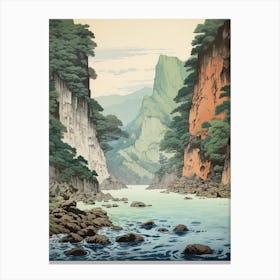 Sounkyo Gorge In Hokkaido, Ukiyo E Drawing 4 Canvas Print