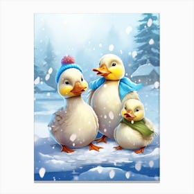 Winter Duckling Family Animated 1 Canvas Print