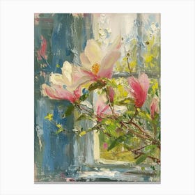 Magnolia Flowers On A Cottage Window 4 Canvas Print