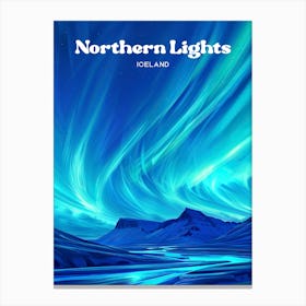 Northern Lights Iceland Aurora Borealis Travel Art Illustration Canvas Print