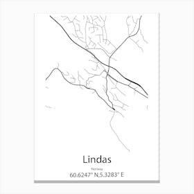 Lindas,Norway Minimalist Map Canvas Print