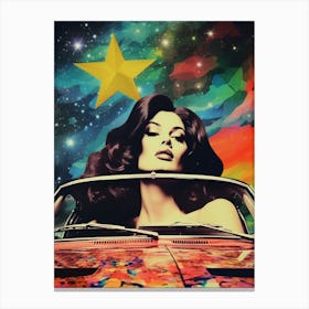 Retro Pin Up Woman In Classic Car Space Collage Canvas Print