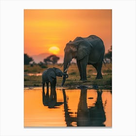 Sunset Elephants Canvas Print