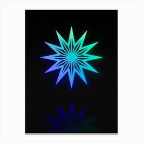Neon Blue and Green Abstract Geometric Glyph on Black n.0004 Canvas Print