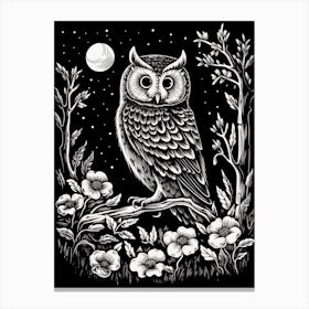 B&W Bird Linocut Eastern Screech Owl Canvas Print