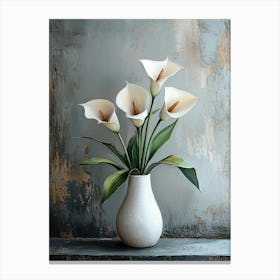 Elegant White Calla Lilies In Vase – Minimalist Floral Still Life Art Print Canvas Print