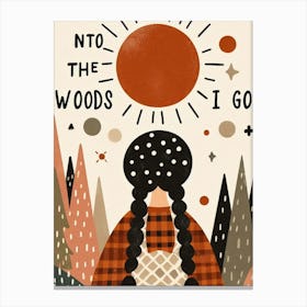 Into The Woods I Go, black hair girl and sun Canvas Print