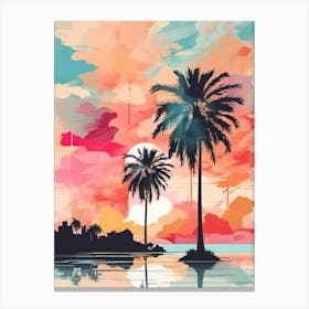 Sunset With Palm Trees 6 Canvas Print