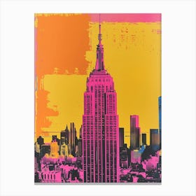 Empire State Building New York Colourful Silkscreen Illustration 1 Canvas Print