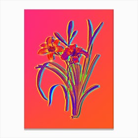 Neon Orange Day Lily Botanical in Hot Pink and Electric Blue n.0533 Canvas Print