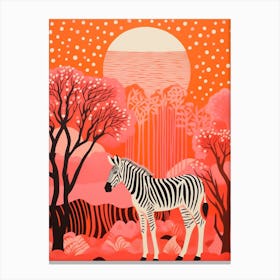 Zebra Pink Orange Lines & Dots Canvas Print