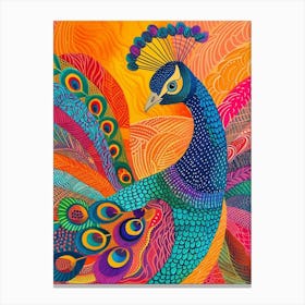 Rainbow Peacock Crayon Pattern 1 Canvas Print